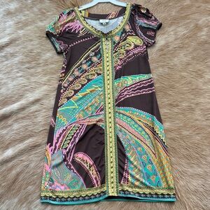 ECI Multicolor Paisley Dress with crystal beading